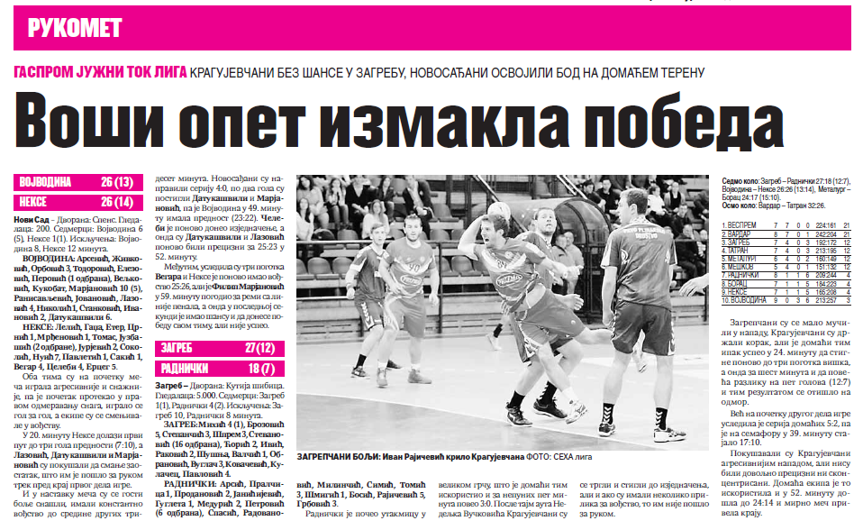 Sportski žurnal: Voši opet izmakla pobeda